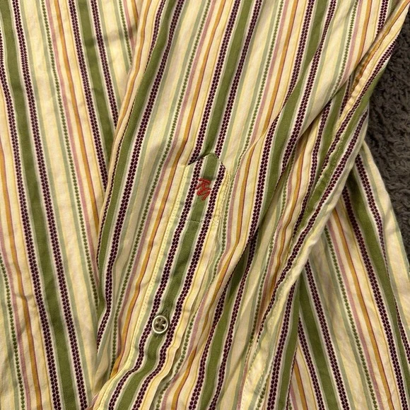 Robert Graham Shirt Mens Large Green Striped Woven Flip Cuff Geometric Going Out - Picture 5 of 13
